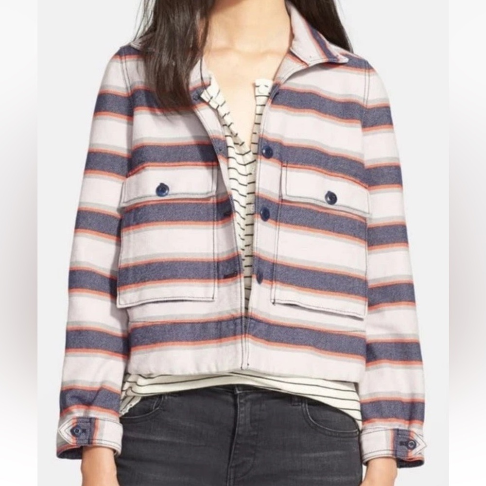 NWT THE GREAT Swingy Army Jacket Sz 2 / Medium M Indigo Stripe $475